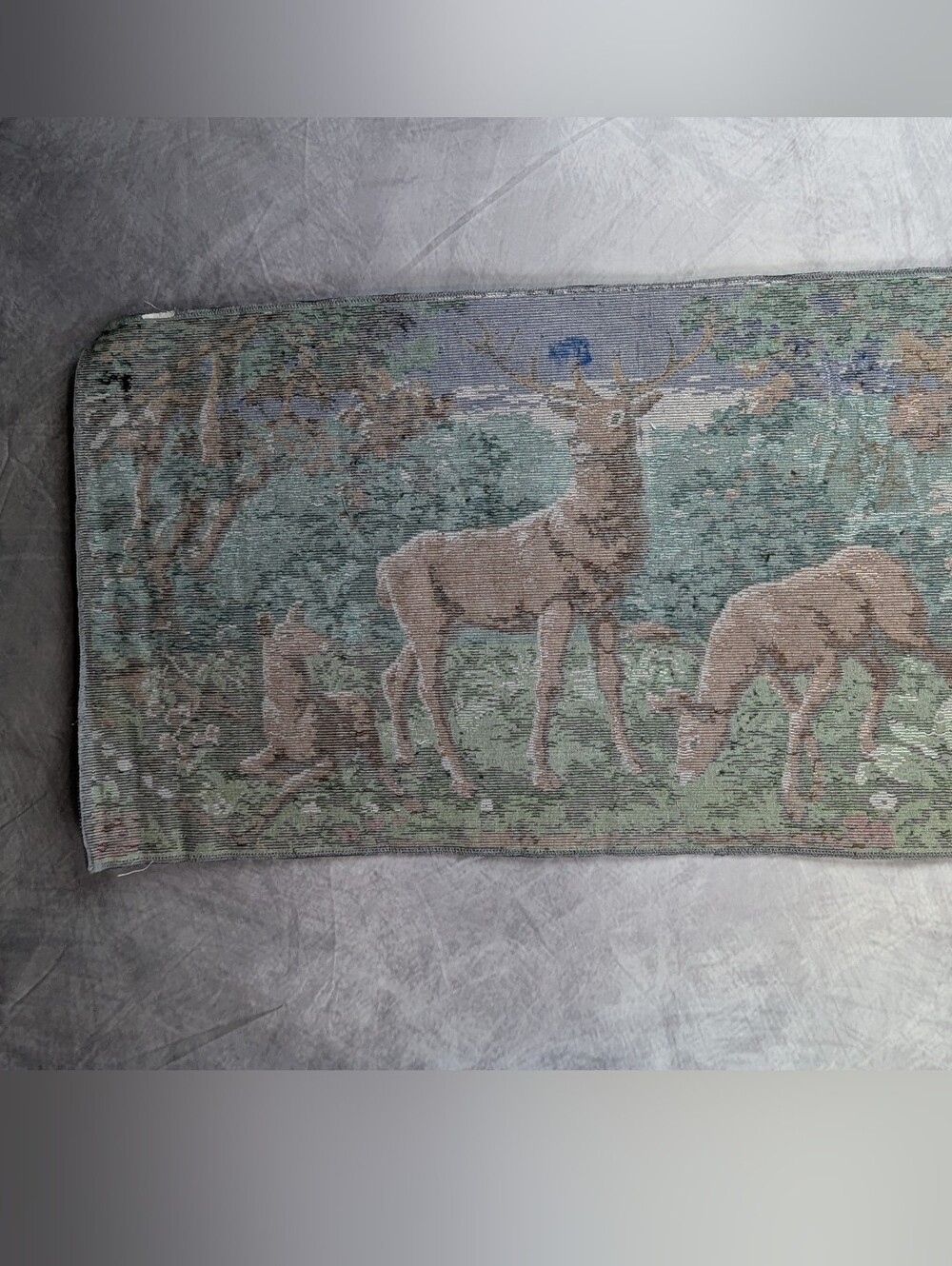 Mid Century Modern Velvet Deer Family Wall Tapestry Woodland Cabin Lodge 38"x19" - Picture 3 of 9